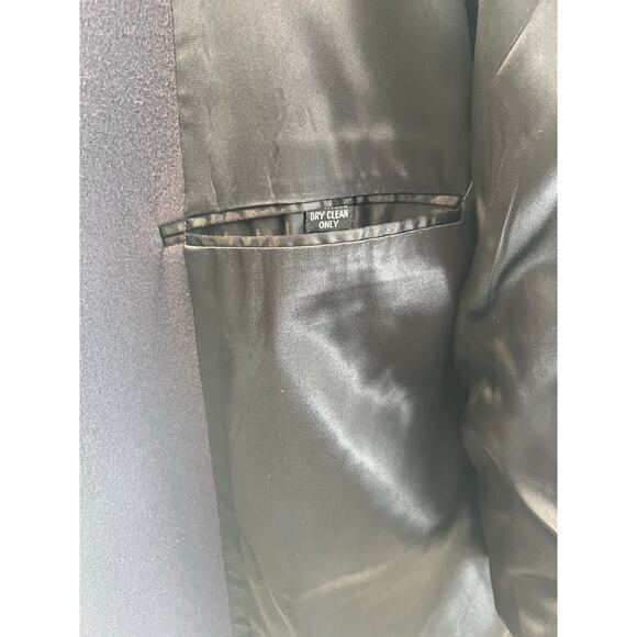 Vintage Le Chevron 100% Cashmere Navy Blue Long Overcoat Size 40 SG - Picture 9 of 11